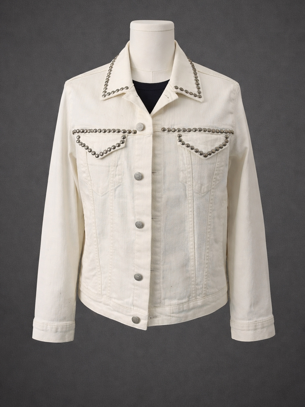 Women's Cream Denim Jacket with Silver Stud Detailing